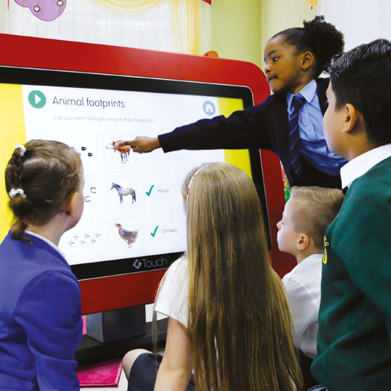 image of school children using the 43 inch high-low g-touch table
